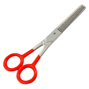 Tijeras de Entresacar para Estilistas de Peluquería y Barbería, Mango Rojo, Acero Inoxidable, Rectas y Afiladas, Profesionales - Product Image 1