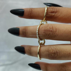 Yellow Gold Multi Link Connector <b>Ring</b> Round Cut Moissanite Sterling <b>Silver</b> Interlocking Engagement Wedding <b>Statement</b> <b>Ring</b> Set - Product Image 1