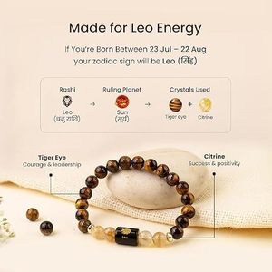 สร้อยข้อมือราศีสิงห์ ลูกปัดไทเกอร์อาย พร้อมป้ายซิทริน สลักด้วยเลเซอร์ เทรนด์แฟชั่น - Product Image 5