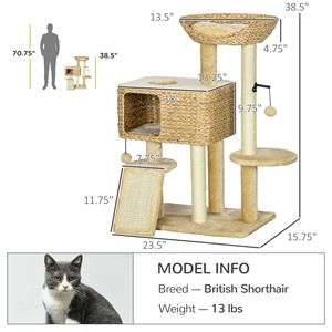 Árbol para Gatos de Cáñamo Beige, Ecológico, para Interiores, con Postes Rascadores y Condo con Diseño Sólido - Product Image 3