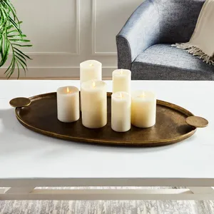 Oval Metal Eco-Friendly Polished Handmade American Style Solid Pattern Serving Tray Decorative Accent <b>Plate</b> for Coffee Tables - Product Image 4