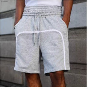 Pantalones Cortos Bermuda de Algodón Gris para Hombre, Cintura con Cordón, Bolsillos, Estilo Casual, Talle Medio, Tejido de Punto, Diseño Transpirable - Product Image 1