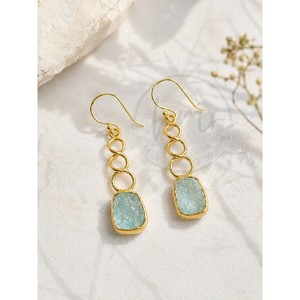Raw Aquamarine Dangle <b>Earrings</b> Gold Plated Brass Natural Rough Stone Handmade <b>Earring</b> Wire Bohemian Party <b>Earrings</b> for Women - Product Image 3