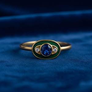 Anillo Ovalado de Zafiro Azul Real, Plata de Ley 925, Chapado en Oro de 14K, Halo de Esmalte, Estilo Vintage, Anillo de Promesa con Piedra de Nacimiento de Septiembre - Product Image 1