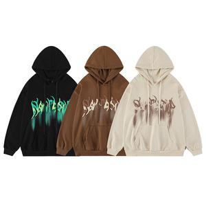 Sudadera con Capucha Beige para Hombre, Corte Holgado, Color Sólido, Estilo Casual Otoñal, Felpa Francesa de Algodón - Product Image 5