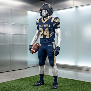 Ensemble de maillot et pantalon de football américain personnalisé bleu marine et or, vêtements de sport d'équipe, fabricant en gros - Product Image 1