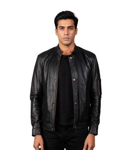 Crew Neck Genuine Sheepskin Leather Rebel <b>Biker</b> <b>Jacket</b> Outerwear <b>Jackets</b> & Coats Design Your Own Leather Fashion <b>Jacket</b> - Product Image 1