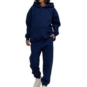 Ensemble de survêtements pour femmes en coton 100% personnalisé OEM, coupe oversize, couleur unie, respirant, prix de gros, collection hiver - Product Image 1