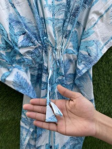 Vestido Kaftán Informal de Algodón con Plumas - Túnica de Playa Ecológica hasta el Tobillo para Mujer, Cintura Natural, Talla Única - Product Image 5