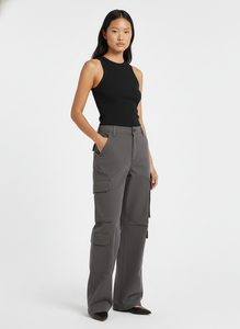 Pantalones Cargo de Cintura Alta y Pierna Ancha a la Moda - Tela de Sarga Resistente, Diseño Multibolsillos para Uso Diario - Product Image 3