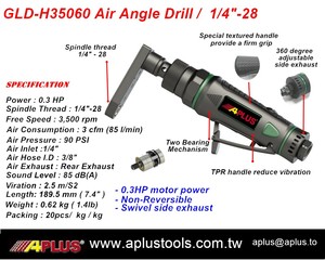 Taladro Neumático APLUS GLD-H35060 OEM, 0.3HP, 3500 RPM, 30 Nm Torque, 3 CFM Consumo de Aire, 1 Año de Garantía, Longitud 189mm, 0.65kg - Product Image 2
