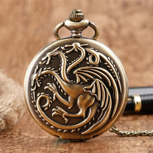 Porte-clés vintage en forme de montre de poche dragon, pendentif rond en métal gaufré, alliage de zinc - Product Image 5