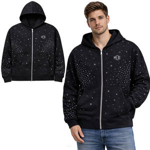 Sudadera con capucha de algodón grueso para hombre, con cremallera y pedrería, estilo urbano, corte holgado, producción directa de fábrica - Product Image 1