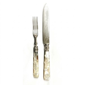 Wholesale Antique English Silver Plated Mother Of Pearl Handle Cutlery Victorian Engraved <b>Dessert</b> Fruit Knife And <b>Fork</b> Flatware - Product Image 2
