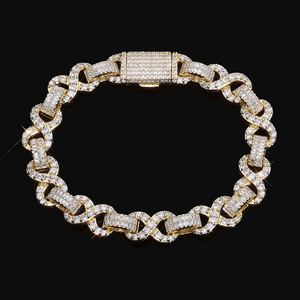 Pulsera de eslabones cubanos de moissanita con incrustaciones de oro y piedras baguette, cadena llamativa estilo hip hop, joyería de lujo - Product Image 1