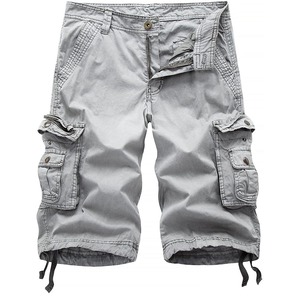 Shorts cargo décontractés pour hommes, confortables et de haute qualité, 100% polyester, couleur unie, fermeture éclair, taille mi-haute, séchage rapide, respirant, multi-poches - Product Image 1