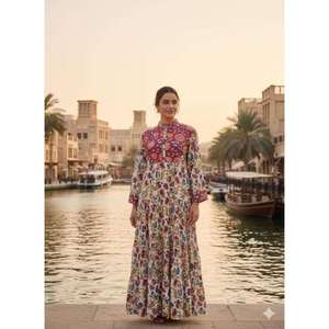 Robe longue maxi vert floral pour femme, manches longues, style vintage bohème, coupe ample, décontractée, pour l'été, vente en gros - Product Image 4