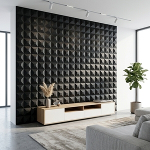 Décoration murale noire moderne en bois, motif géométrique 3D en forme de diamant, panneau mural sculpté, décoration intérieure contemporaine de luxe - Product Image 5