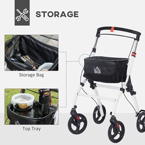 Deambulatore Leggero con Ruote e Vano Portaoggetti, Doppi Freni, Altezza Regolabile per Anziani - Bianco - Product Image 4