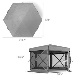 12FT X 12FT Dark Gray Hexagonal Pop up <b>Canopy</b> <b>Tent</b> with 5 Sidewalls Outdoor Shelter with Carry Bag - Product Image 3