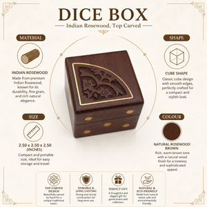 Handmade Indian Rosewood Dice Box with Top Carved Design Brass Inlay | Wooden Storage Box Luxury Decorative Gift Case Organizer - Product Image 5