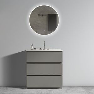 Tia - Mueble de Baño Moderno Gris de 30 Pulgadas con Lavabo, 3 Orificios para Grifo y Gran Espacio de Almacenamiento, Mueble Independiente - Product Image 1