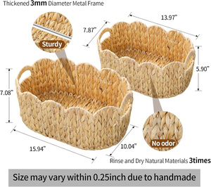 Juego de 2 Cestas Onduladas, Cesta de Jacinto de Agua para Organización y Decoración, Cestas de Almacenamiento de Mimbre Tejidas a Mano - Product Image 6