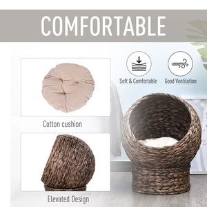 Cuccia per Gatti Intrecciata a Mano con Cesto Girevole in Vimini e Morbido Cuscino, Poltrona a Uovo Marrone con Supporto per Animali Domestici - Product Image 4