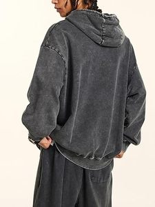 เสื้อฮู้ดดี้ผู้ชายแบบสวมหัว ผ้าฟลีซผสมโพลีเอสเตอร์และคอตตอน ย้อมสีพื้น สไตล์วินเทจ ซักแบบแอซิดวอช หนานุ่ม แห้งเร็ว ระบายอากาศได้ดี เหมาะสำหรับใส่ในฤดูหนาว สไตล์สตรีท - Product Image 4