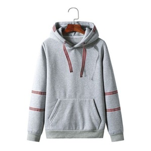 Unisex Gray Hooded <b>Sweatshirt</b> With <b>Red</b> Stripes Casual Pullover Hoodie Regular Fit Autumn Wear - Product Image 1