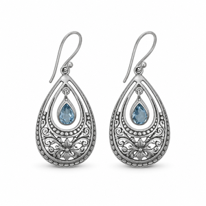 Pendientes Finos Facetados de Topacio Azul Natural en Plata de Ley 925 BER-07, Joyería India Personalizada OEM ODM de Marca Privada para Mujer - Product Image 1