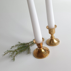 Set of 2 Midcentury Vintage <b>Brass</b> Taper Candle Holders Small <b>Brass</b> <b>Candlestick</b> Holders Decorative Tabletop Candle Stands - Product Image 1