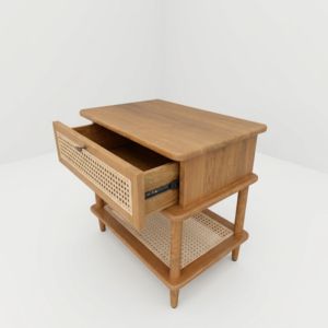 Commode de chambre moderne en bois massif et rotin, meuble de rangement avec tiroirs, armoire d'appoint pour la maison, l'appartement et la villa - Product Image 1