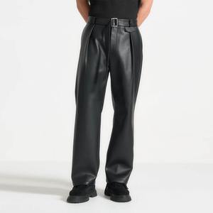 Pantalones de Cuero Negros Clásicos para Hombre, Cintura Baja con Bolsillo, Diseño Nuevo Personalizado para Club Nocturno - Product Image 1