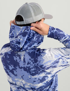 Camisa de Pesca con Capucha de Manga Larga con Efecto Tie-Dye Azul para Hombre, con Protección UPF 50, Anti-UV, Secado Rápido, Ligera - Product Image 5
