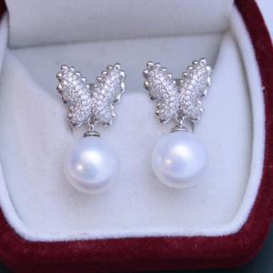 Pendientes de Perlas de Agua Dulce de Plata de Ley S925 Estilo Coreano, 11-12 mm, Blancas, con Luz Intensa, Femeninos - Product Image 4