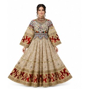 Heavy Work Lace Embroidery Stones Mirror Afghan Kuchi <b>Dress</b> Plain Dyed Eco-friendly Chiffon Maxi <b>Dresses</b> Vintage Kuchi <b>Dress</b> - Product Image 1
