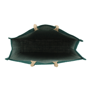 Sac fourre-tout en jute vert avec panneau frontal naturel et poignées robustes - Product Image 3