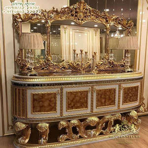 Mesa de consola con acabado metálico y espejo, moderna mesa de consola con espejo tallado a mano para el hogar - Product Image 3