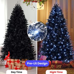 Sapin de Noël noir pré-éclairé de 2,1 m avec 350 lumières et 1460 pointes, arbre artificiel pour décorations de Noël et d'Halloween - Product Image 5