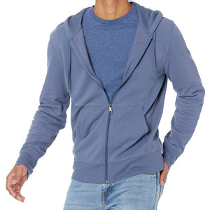 Sweat à capuche zippé personnalisé avec logo, en molleton thermique brodé, respirant, uni, court, en coton mélangé, basique pour l'hiver, teint - Product Image 4