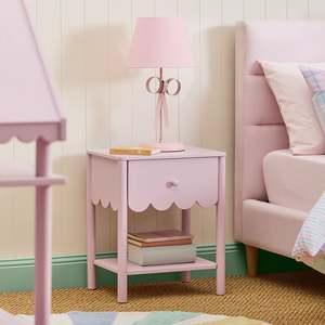 Table de chevet en bois rose à un seul tiroir festonné, étagère de rangement ouverte, table de chevet décorative en bois pour enfants - Product Image 3