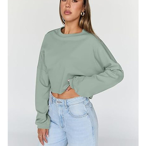 เสื้อสเวตเชิ้ตแขนยาวคอกลมสำหรับผู้หญิง ผ้าฝ้ายฟลีซ 100% สไตล์วินเทจ แห้งเร็ว ระบายอากาศดี มีกระเป๋า  รับสกรีนโลโก้ด้านหลัง - Product Image 3