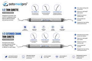 เครื่องมือถอนฟันแบบบาง พรีเมี่ยม เดนทัล 1/2 ทิน คิวร์เรต และทิน คิวร์เรตแบบด้ามยาว ผลิตจากสแตนเลส สำหรับงานทันตกรรมปริทันต์ ยี่ห้อ OEM Zetomed Pro - Product Image 3