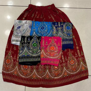 Handmade Women Printed Sequin Work Bohemian Rayon Nonwoven Casual Free Size Floor-Length <b>Skirt</b> - Product Image 1