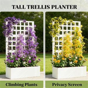 Fioriera Rialzata Bianca e Vaso da Giardino con Traliccio e Cancelli Durevoli per Piante e Fiori da Esterno - Product Image 3