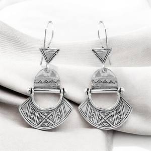 Pendientes Colgantes Geométricos Tribales Vintage Silver Mountain en Plata de Ley 925 con Sello 925 para Boda, Aniversario, Compromiso - Product Image 3