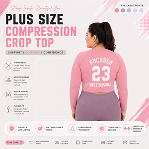 Haut court imprimé grande taille pour femme, à manches longues, respirant, en maille, pour l'entraînement, la gym et le yoga, couche de base - Product Image 3