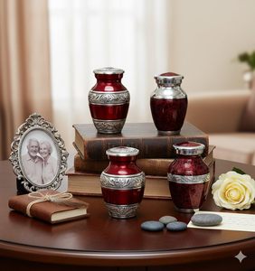 Urna Artesanal Conmemorativa de Creaciones Antiguas, Hermosa Urna de Aluminio Azul Oscuro, Grabada a Mano, para Cremación - Product Image 2