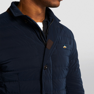 <b>Men's</b> Navy Blue Canvas Quilted <b>Jacket</b> Stand Collar Zipper Closure Windproof Slim Fit Winter <b>Smart</b> Casual Sherpa Floral Polyester - Product Image 4